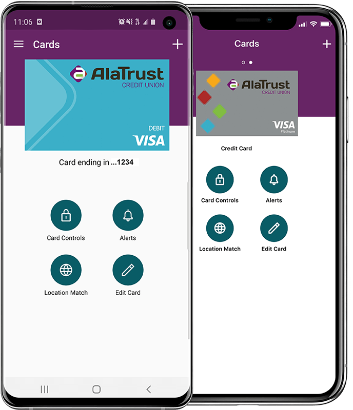 Card Control screen displayed on mobile phones