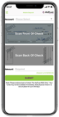 Remote deposit screen on mobile phone