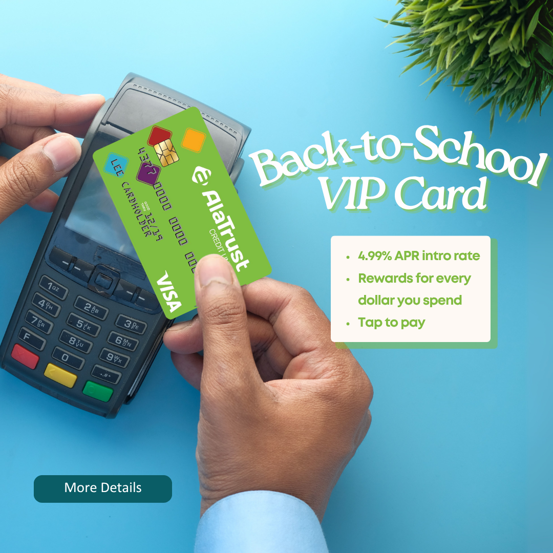 Back to School VIP VISA Credit Card with a low apr of 4.99%! Tap to pay technology! And rewards for every dollar you spend!